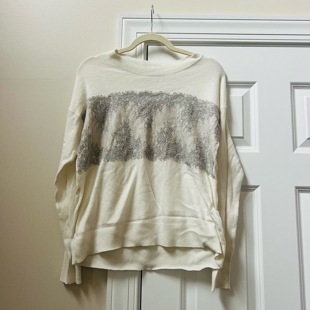 ALFRED SUNG Women's Cream and Gray Textured Sweater